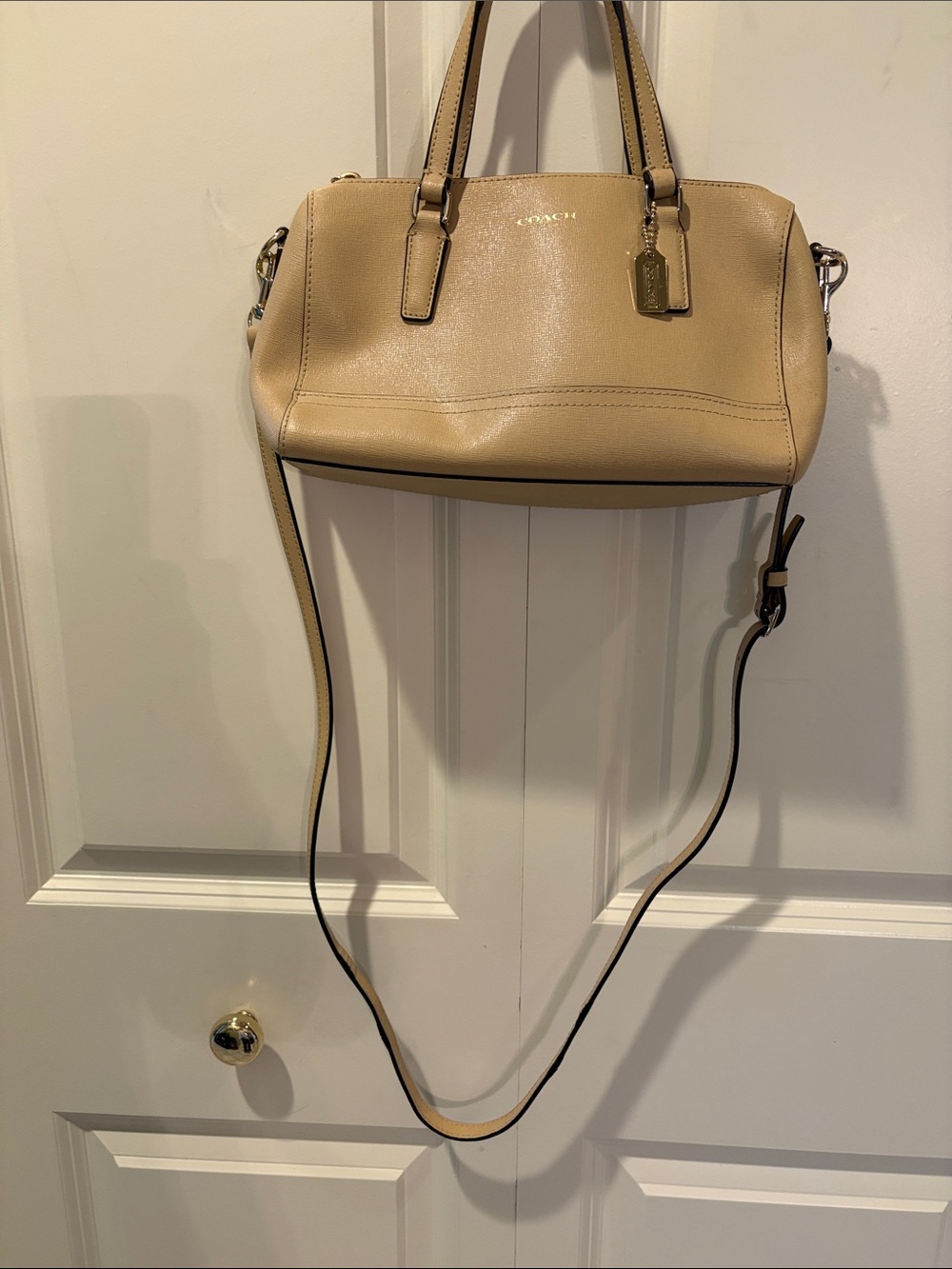 Coach Tan Saffiano Mini Satchel with Detachable Strap